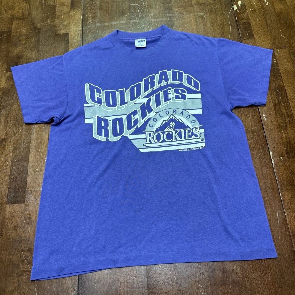 Vintage Colorado Rockies Sz Medium Trench T-Shirt‎ SINGLE STITCH MADE IN USA 90s